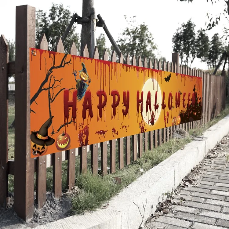 250x48cm Happy Halloween Banner Hanging Sign 100D Polyester Xmas Party Decoration - WSHF-002