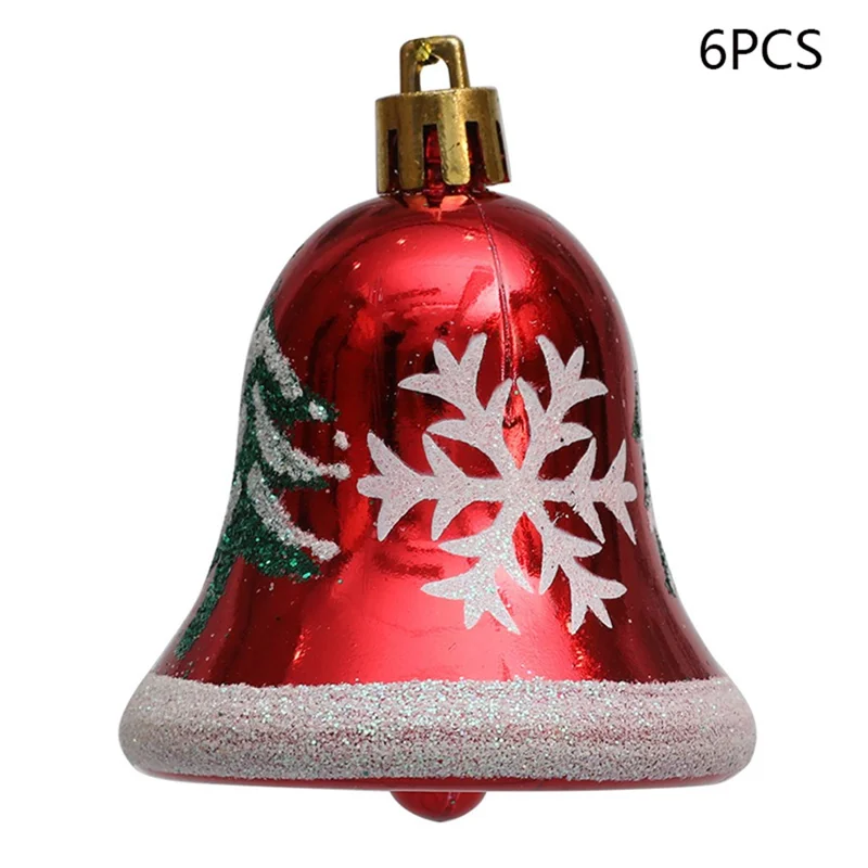 6Pcs 6cm Bell Design Christmas Decoration Beautiful Bell Christmas Tree Hanging Ornament - Red