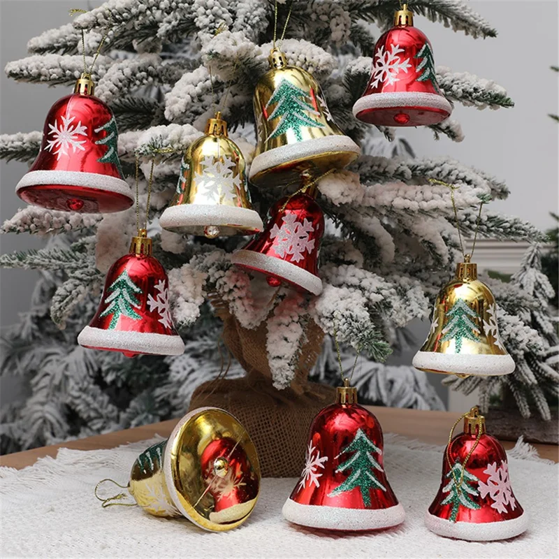 6Pcs 6cm Bell Design Christmas Decoration Beautiful Bell Christmas Tree Hanging Ornament - Red