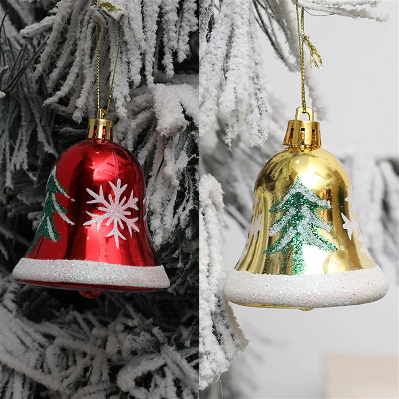 6Pcs 6cm Bell Design Christmas Decoration Beautiful Bell Christmas Tree Hanging Ornament - Red