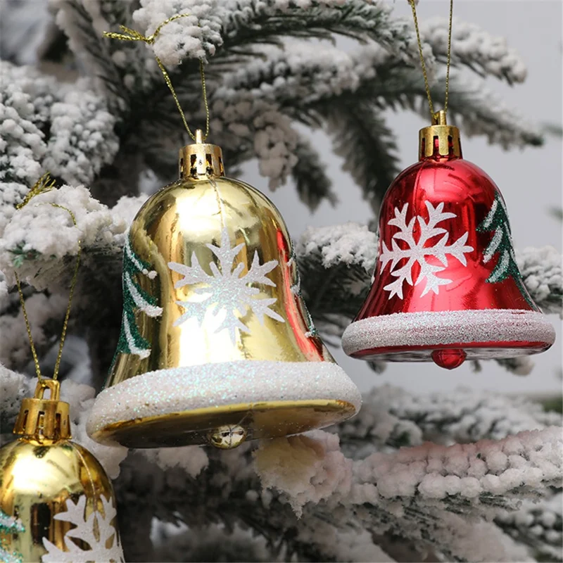 6Pcs 6cm Bell Design Christmas Decoration Beautiful Bell Christmas Tree Hanging Ornament - Red