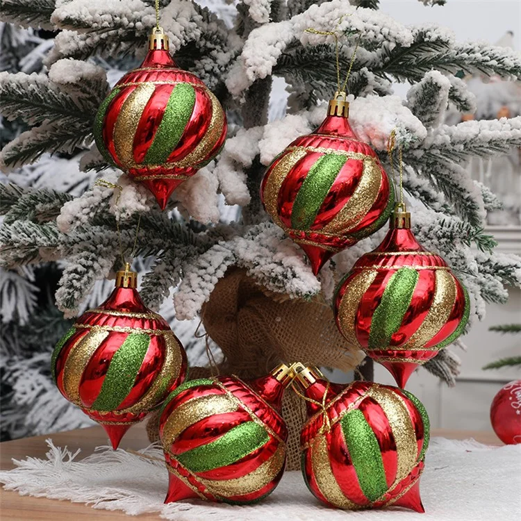 6er-Pack Weihnachtsdekoration Zwiebelform Kugeln Weihnachtsbaum Hängende Spiralkegel Kugel Ornament