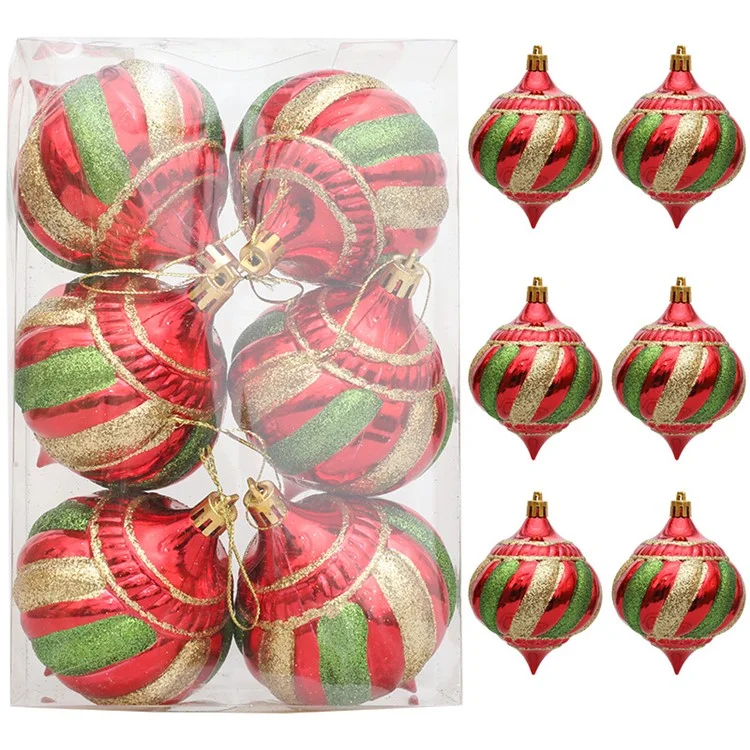 6er-Pack Weihnachtsdekoration Zwiebelform Kugeln Weihnachtsbaum Hängende Spiralkegel Kugel Ornament