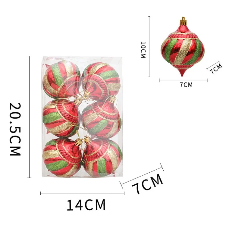 6er-Pack Weihnachtsdekoration Zwiebelform Kugeln Weihnachtsbaum Hängende Spiralkegel Kugel Ornament