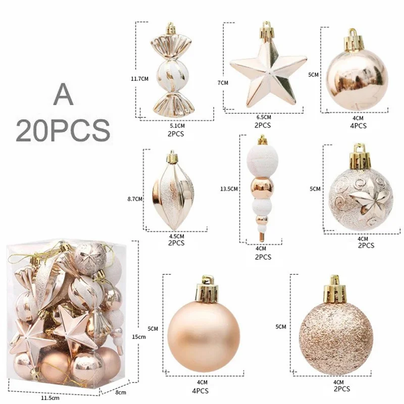 20 pièces / Set Décoration d'arbre de Noël Xmas Festival Ornement en plastique suspendu - Style A