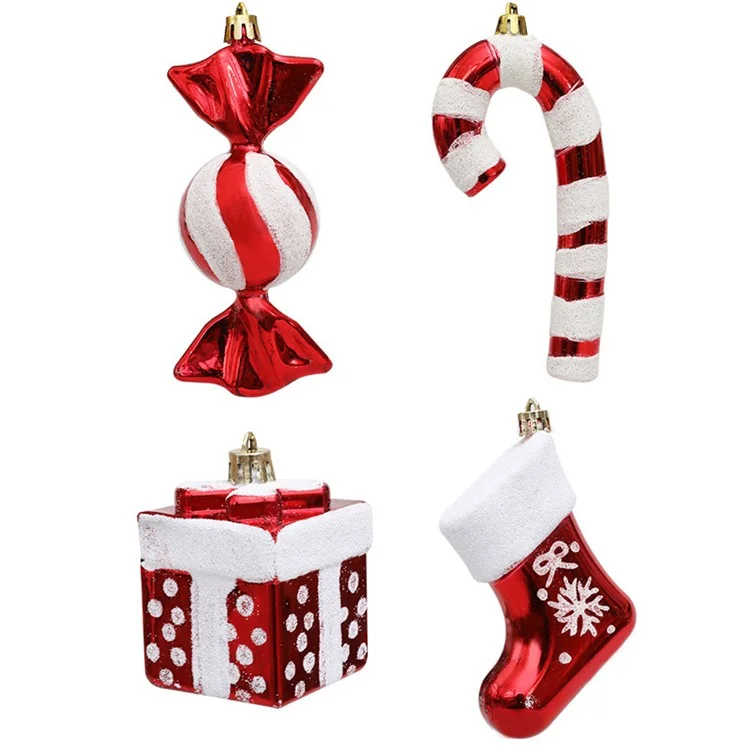 4Piezas / Conjunto Decoración Árbol de Navidad Regalo Bota de Caramelo Bastón de Caramelo Xmas Colgante Ornamento