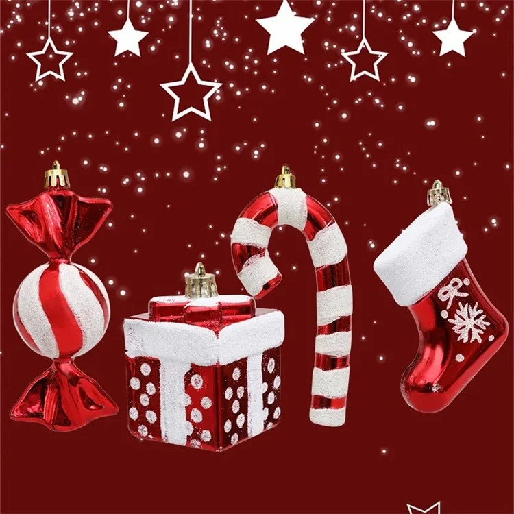 4Piezas / Conjunto Decoración Árbol de Navidad Regalo Bota de Caramelo Bastón de Caramelo Xmas Colgante Ornamento
