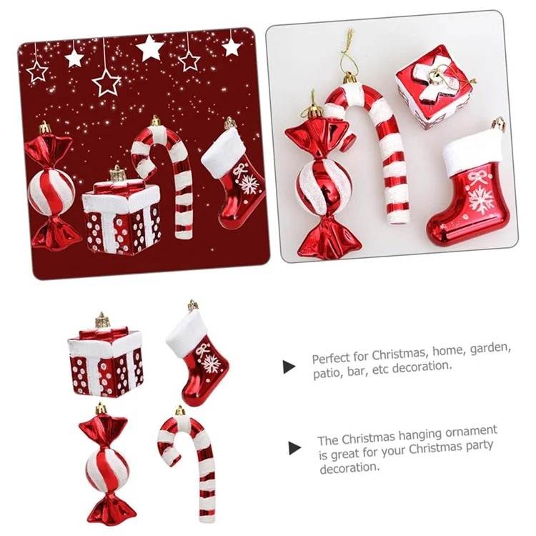 4Piezas / Conjunto Decoración Árbol de Navidad Regalo Bota de Caramelo Bastón de Caramelo Xmas Colgante Ornamento