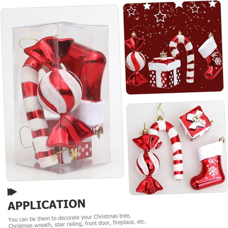 4Piezas / Conjunto Decoración Árbol de Navidad Regalo Bota de Caramelo Bastón de Caramelo Xmas Colgante Ornamento