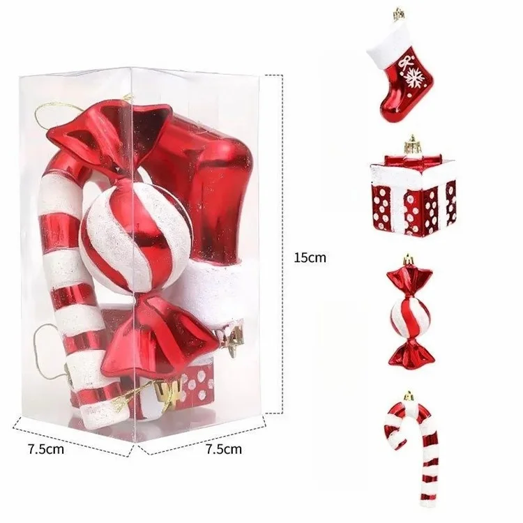 4Piezas / Conjunto Decoración Árbol de Navidad Regalo Bota de Caramelo Bastón de Caramelo Xmas Colgante Ornamento