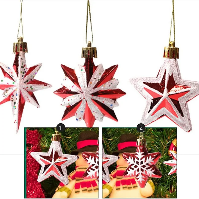 Christmas Tree Polygonal Star Decoration Star Shape Xmas Hanging Ornament - 5-pointed Star / 5Pcs