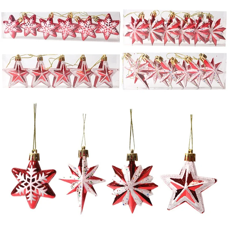 Christmas Tree Polygonal Star Decoration Star Shape Xmas Hanging Ornament - 5-pointed Star / 5Pcs