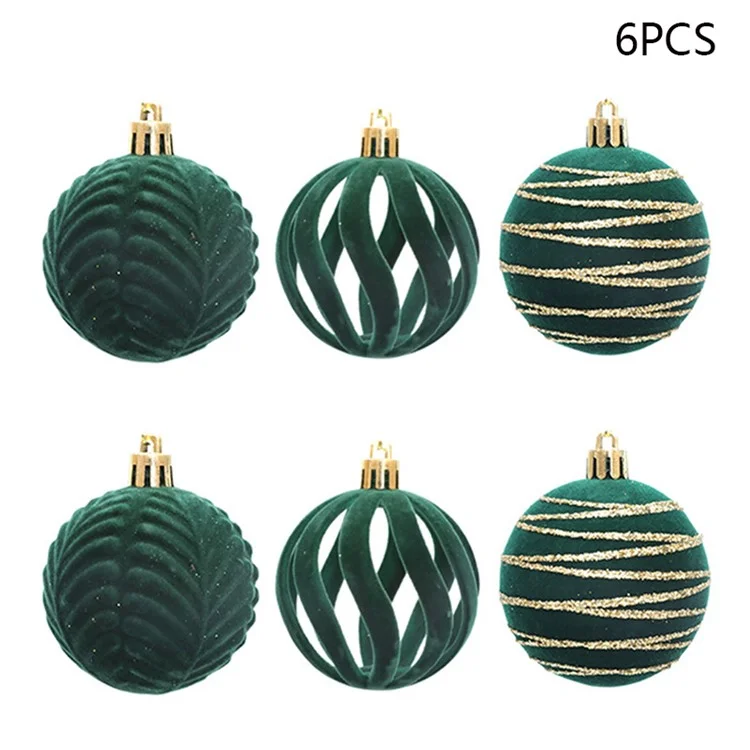 6Pcs Christmas Tree Flocking Ball Decoration Round Ball Festival Xmas Hanging Ornament - Green