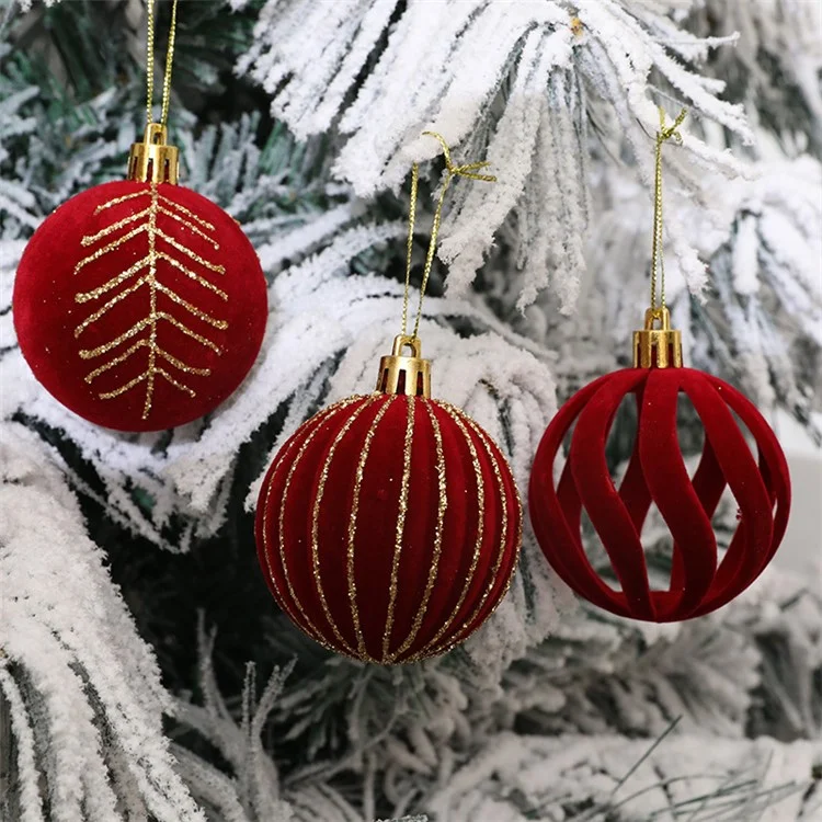 6Pcs Christmas Tree Flocking Ball Decoration Round Ball Festival Xmas Hanging Ornament - Green