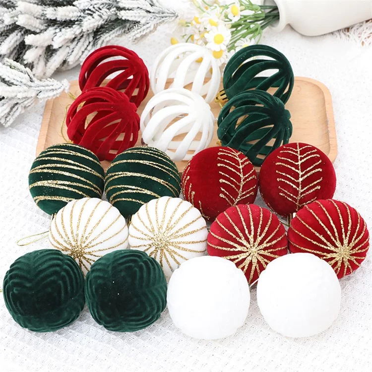 6Pcs Christmas Tree Flocking Ball Decoration Round Ball Festival Xmas Hanging Ornament - Green