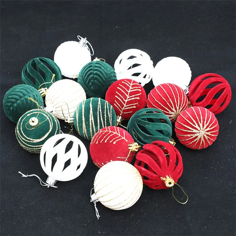 6Pcs Christmas Tree Flocking Ball Decoration Round Ball Festival Xmas Hanging Ornament - Green