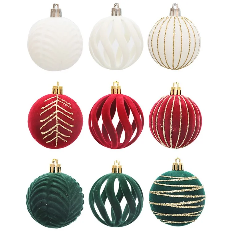 6Pcs Christmas Tree Flocking Ball Decoration Round Ball Festival Xmas Hanging Ornament - Green