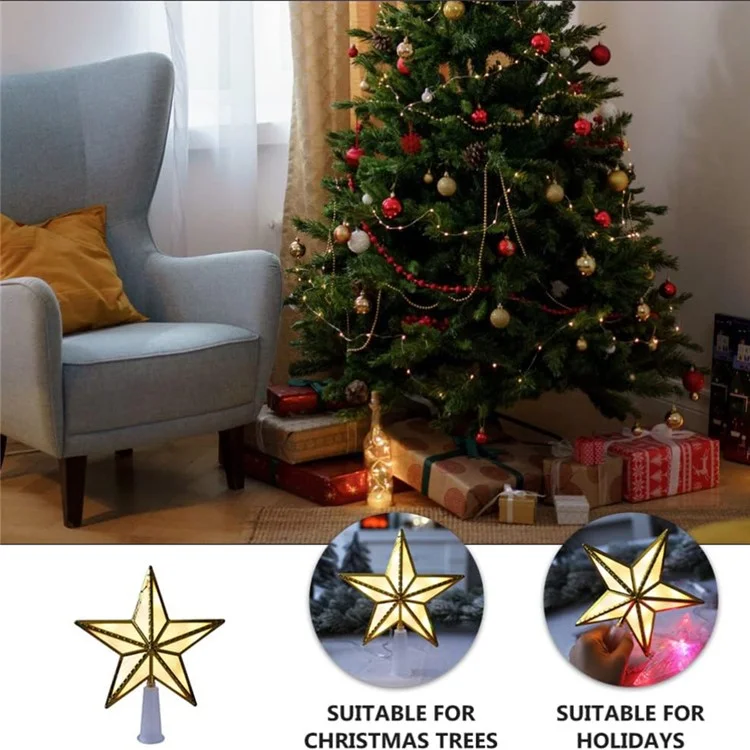 Topper de Árvore de Natal em Forma de Estrela com 15 cm de Luz Branca Quente