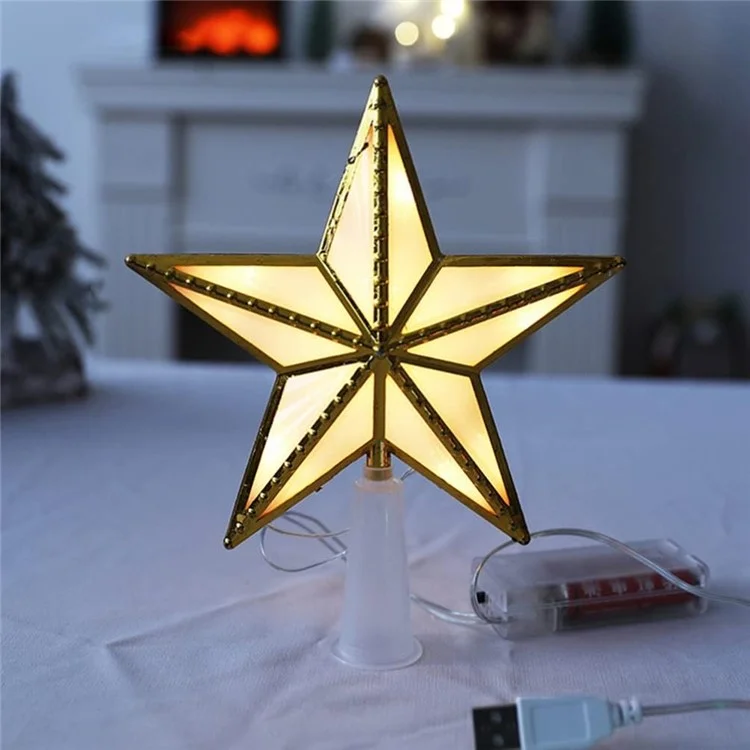 Topper de Árvore de Natal em Forma de Estrela com 15 cm de Luz Branca Quente