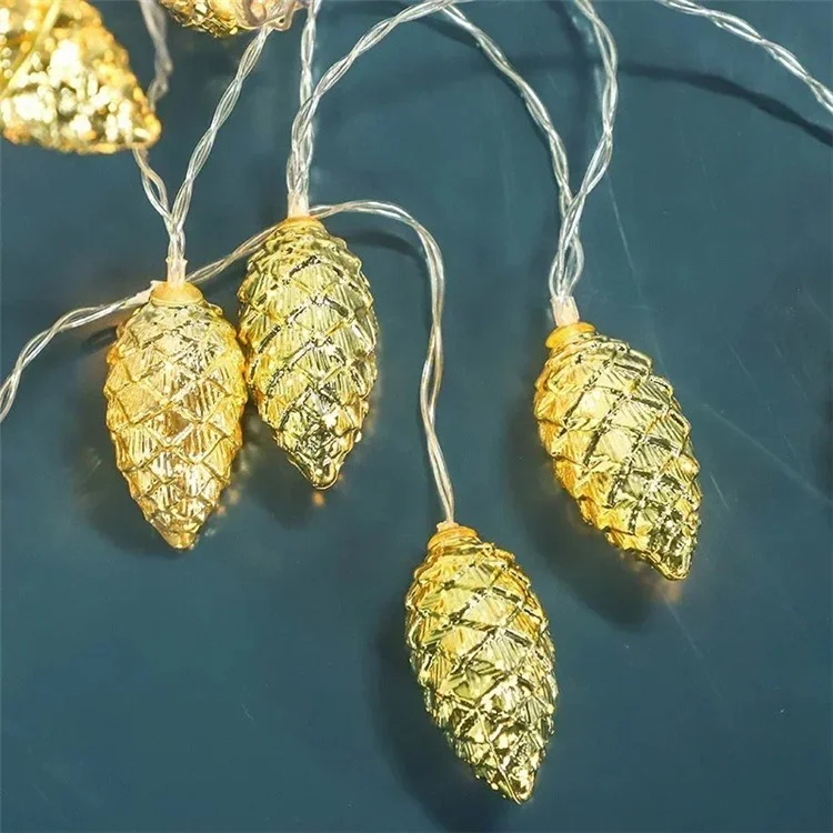 2m 10-LED Christmas Pine Cones String Light Xmas Tree Ornaments Festival Party Decor - Gold