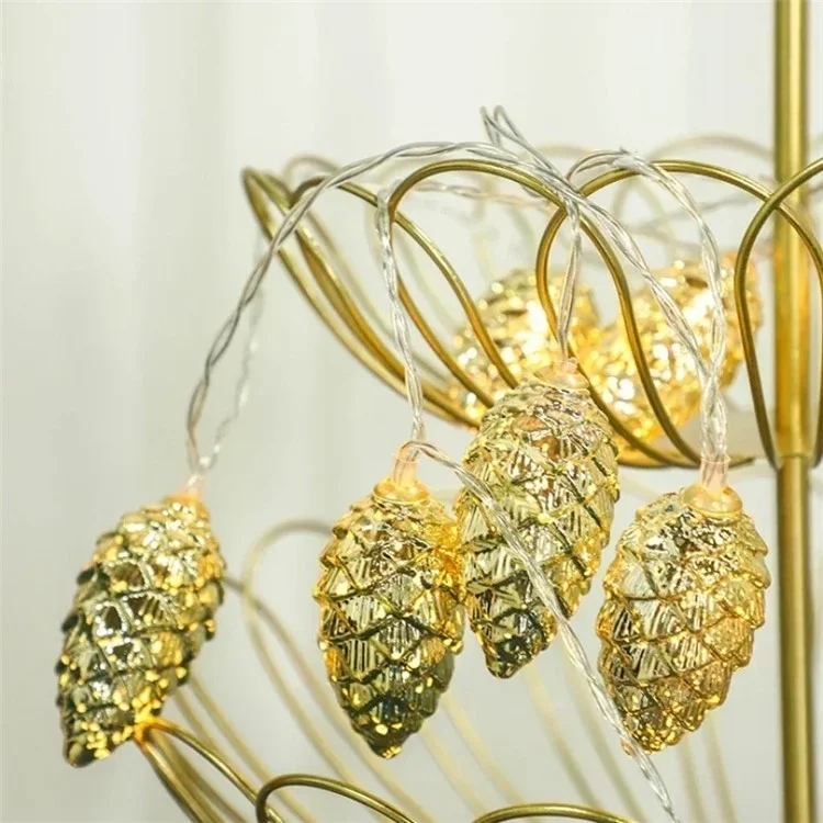 2m 10-LED Christmas Pine Cones String Light Xmas Tree Ornaments Festival Party Decor - Gold