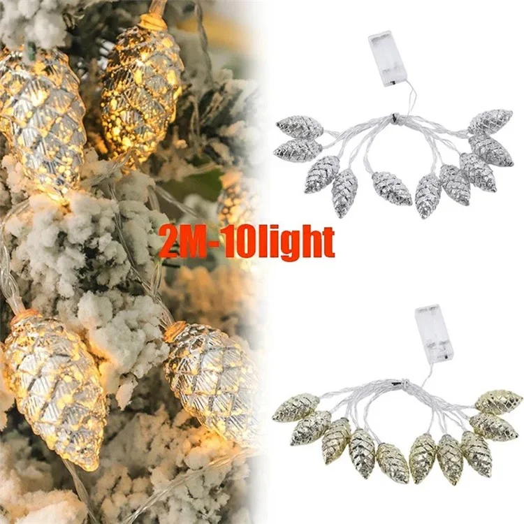 2m 10-LED Christmas Pine Cones String Light Xmas Tree Ornaments Festival Party Decor - Gold