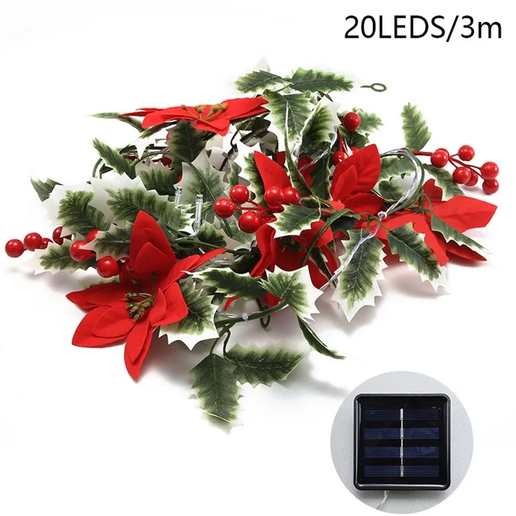 Guirnalda de flores de Navidad con luces LED alimentadas por energía solar, IP66 resistente al agua, decoración para fiestas de Navidad - 3m / 20 LED