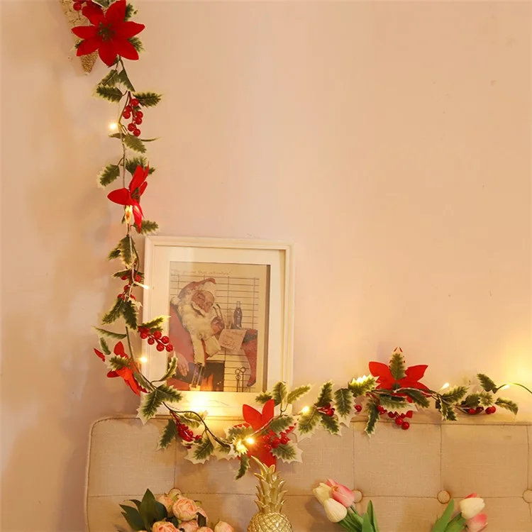 Guirnalda de flores de Navidad con luces LED alimentadas por energía solar, IP66 resistente al agua, decoración para fiestas de Navidad - 3m / 20 LED