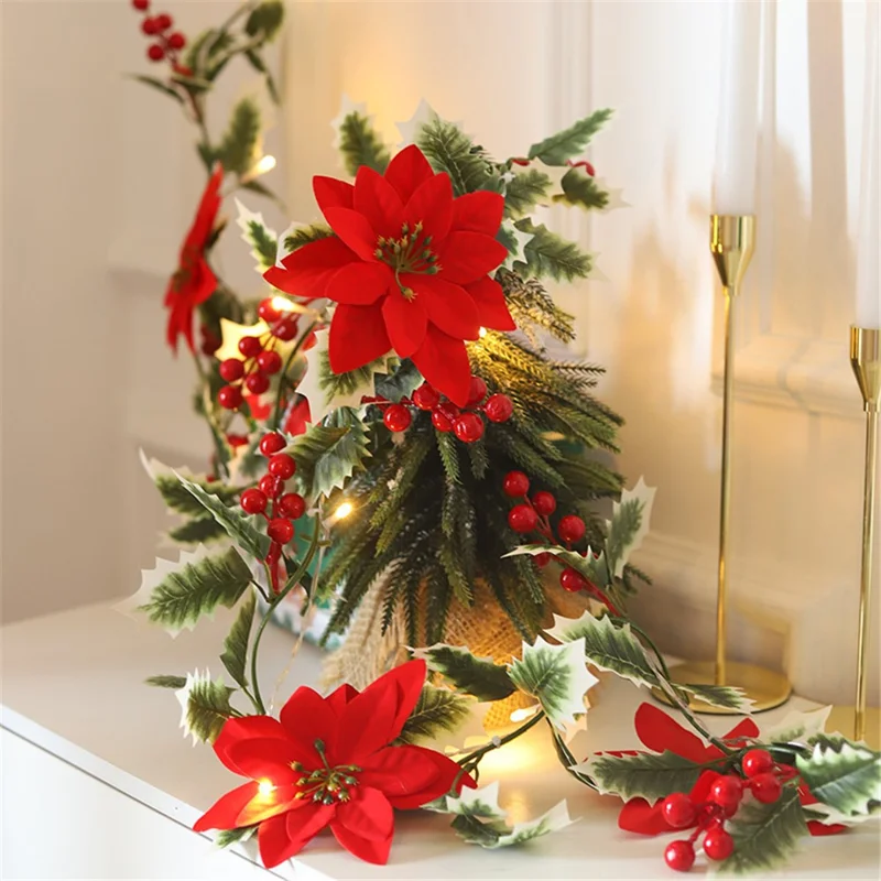 IP66 Waterproof Christmas Flower Vine LED String Light Xmas Party Gift Decor with Battery Box - 3m / 20-LED