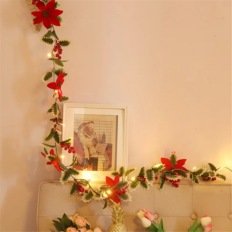 IP66 Waterproof Christmas Flower Vine LED String Light Xmas Party Gift Decor with Battery Box - 3m / 20-LED