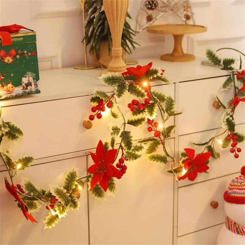 IP66 Waterproof Christmas Flower Vine LED String Light Xmas Party Gift Decor with Battery Box - 3m / 20-LED