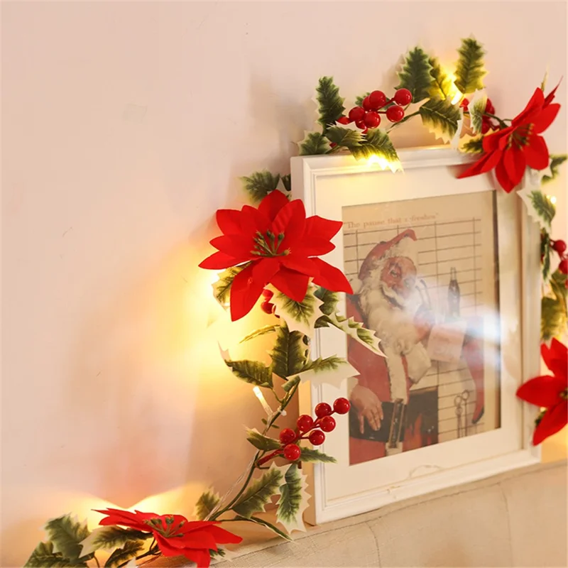 IP66 Waterproof Christmas Flower Vine LED String Light Xmas Party Gift Decor with Battery Box - 3m / 20-LED