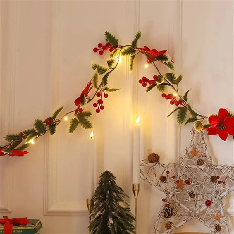 IP66 Waterproof Christmas Flower Vine LED String Light Xmas Party Gift Decor with Battery Box - 3m / 20-LED