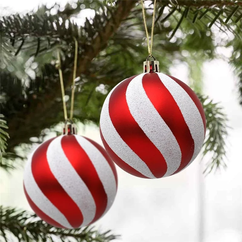 12Pcs 4cm Christmas Tree Round Ball Decoration Festival Xmas Hanging Ball Ornament - Red+White