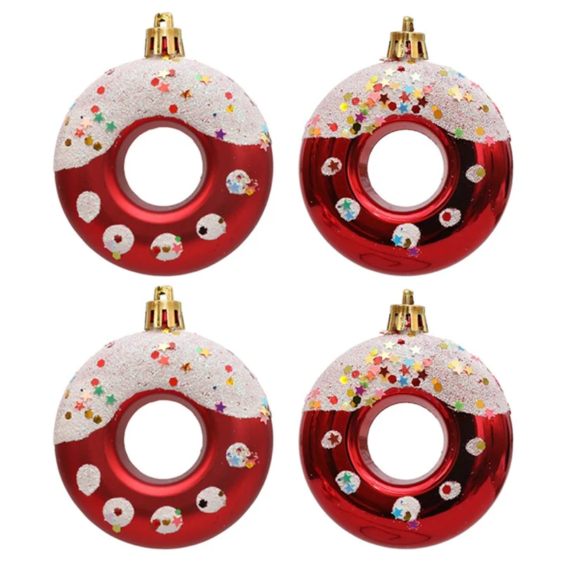 4Pcs Lovely Donut Christmas Tree Decoration Christmas House Hanging Ornament - Red