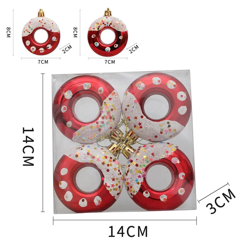 4Pcs Lovely Donut Christmas Tree Decoration Christmas House Hanging Ornament - Red