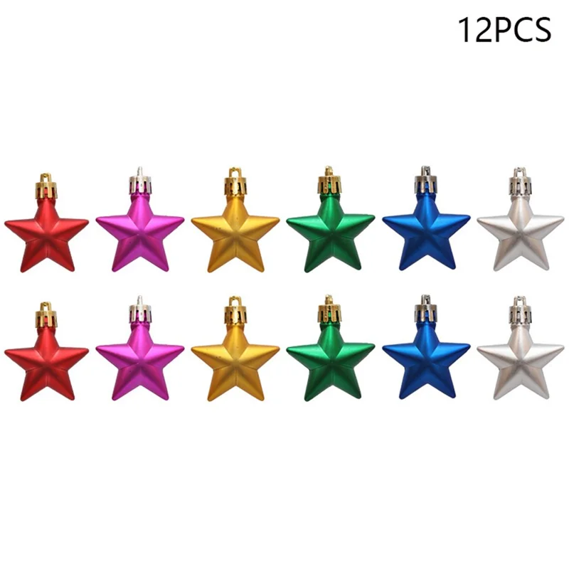 12Pcs 4cm Star Shape Christmas Tree Decoration Multi-Color Star Xmas Festival Hanging Ornament