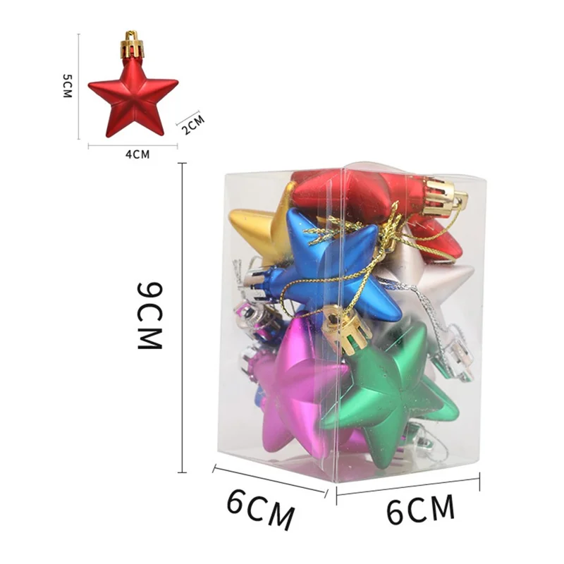 12Pcs 4cm Star Shape Christmas Tree Decoration Multi-Color Star Xmas Festival Hanging Ornament