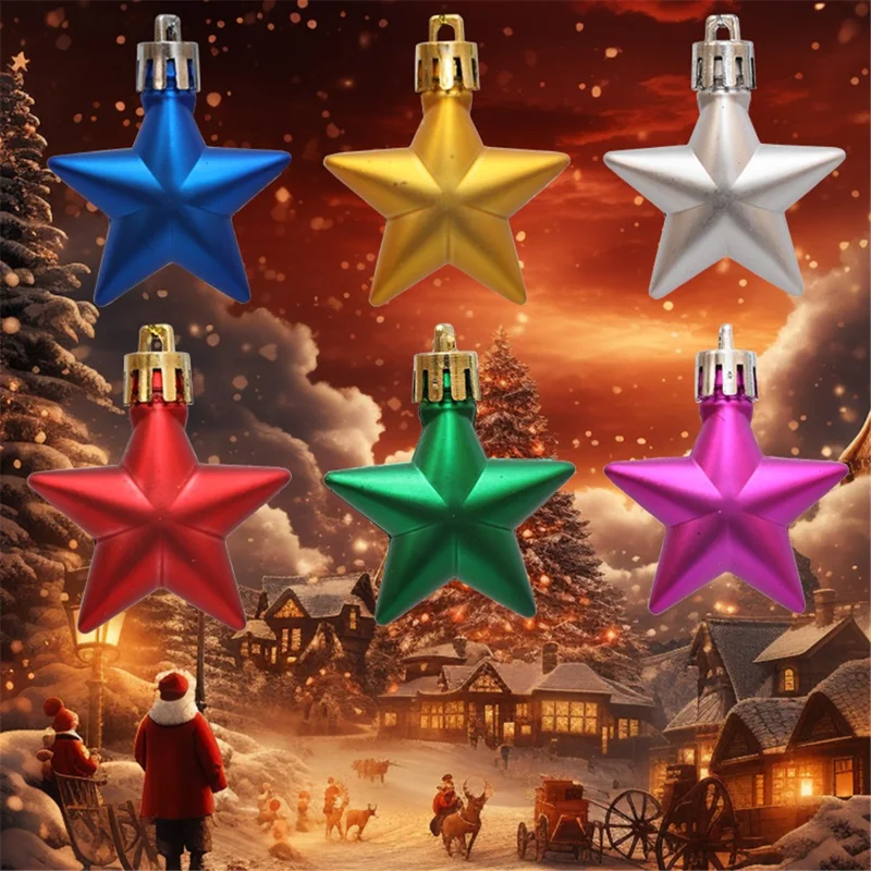 12Pcs 4cm Star Shape Christmas Tree Decoration Multi-Color Star Xmas Festival Hanging Ornament