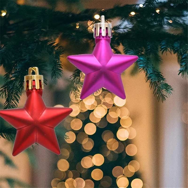 12Pcs 4cm Star Shape Christmas Tree Decoration Multi-Color Star Xmas Festival Hanging Ornament