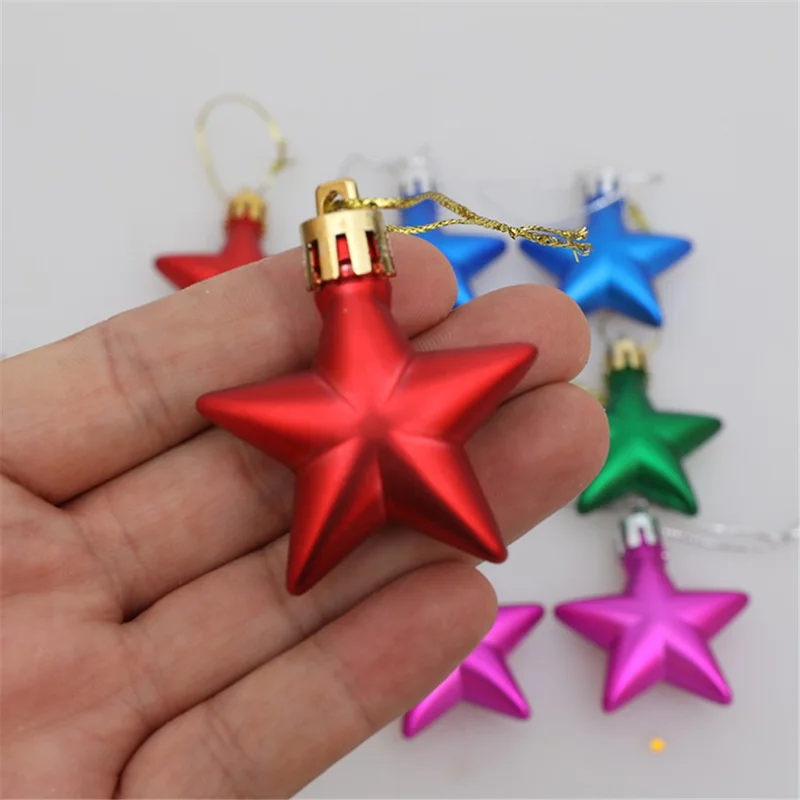 12Pcs 4cm Star Shape Christmas Tree Decoration Multi-Color Star Xmas Festival Hanging Ornament