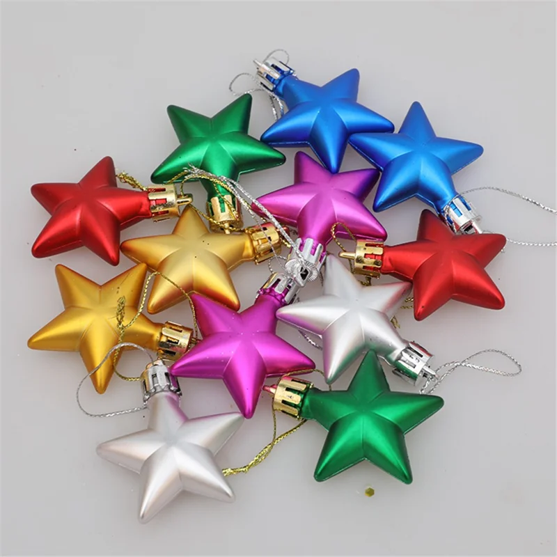 12Pcs 4cm Star Shape Christmas Tree Decoration Multi-Color Star Xmas Festival Hanging Ornament