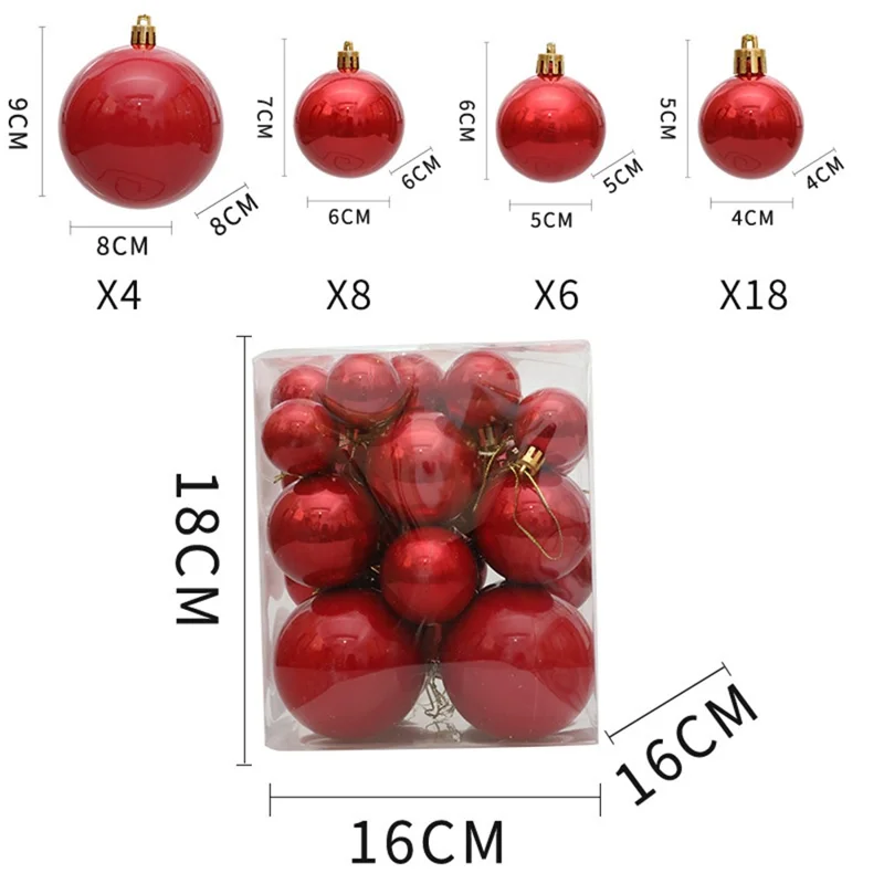 36Pcs / Set 4 Sizes Pearlescent Ball Christmas Tree Decoration Xmas Festival Hanging Ornament - Red