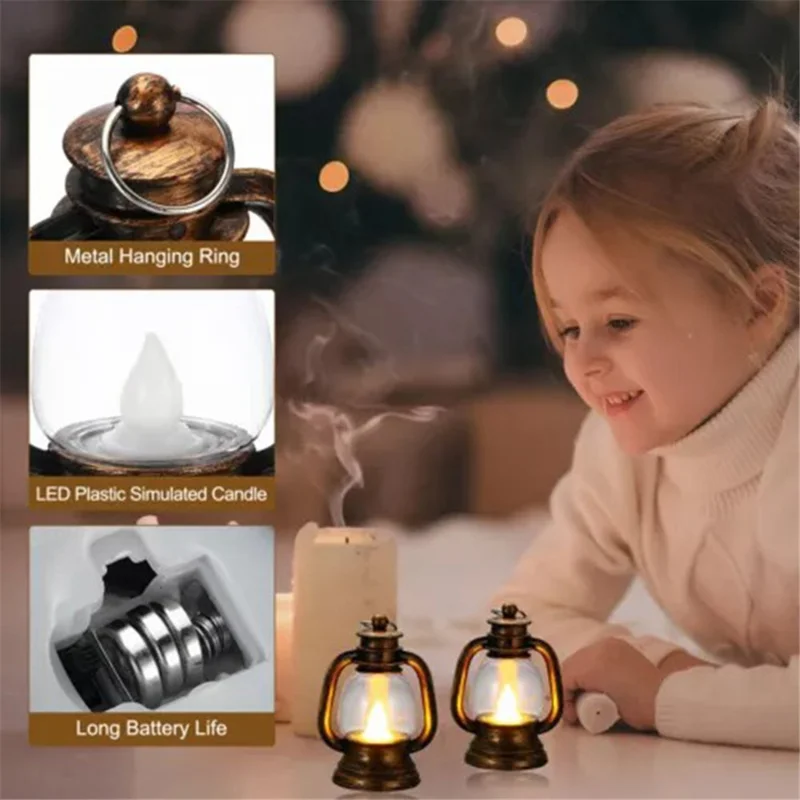 Simulation Candle LED Small Kerosene Lamp Christmas Lantern Night Light - Bronze