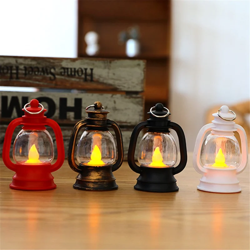 Simulation Candle LED Small Kerosene Lamp Christmas Lantern Night Light - Black