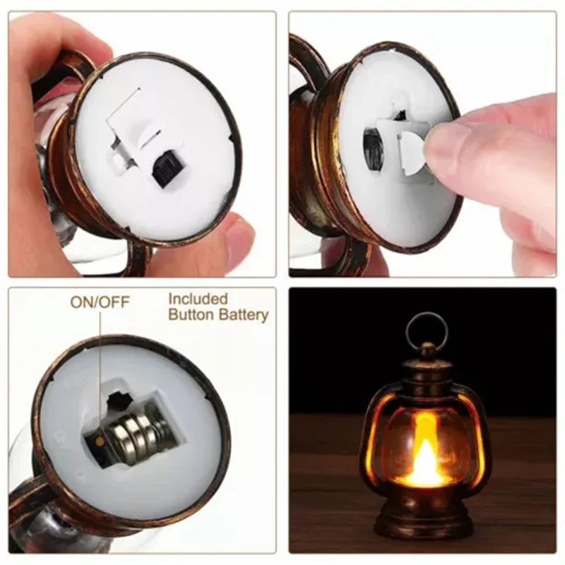 Simulation Candle LED Small Kerosene Lamp Christmas Lantern Night Light - Black