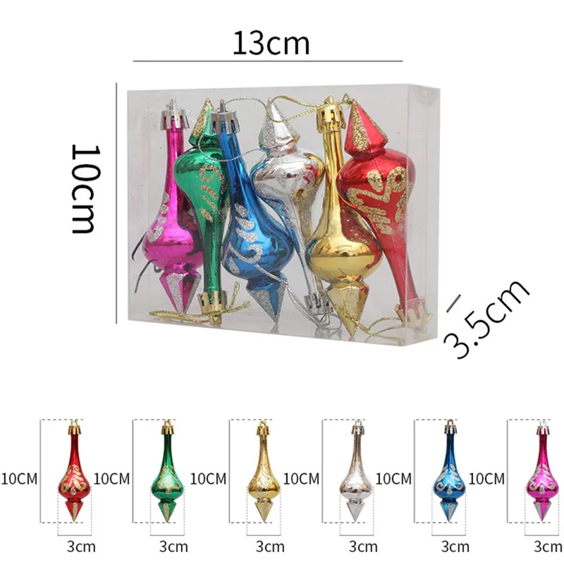 6Pcs Conical Gourd Christmas Tree Decor Pointed Water Drop Festival Christmas Hanging Ornament