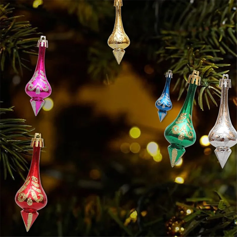 6Pcs Conical Gourd Christmas Tree Decor Pointed Water Drop Festival Christmas Hanging Ornament