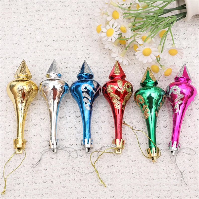 6Pcs Conical Gourd Christmas Tree Decor Pointed Water Drop Festival Christmas Hanging Ornament