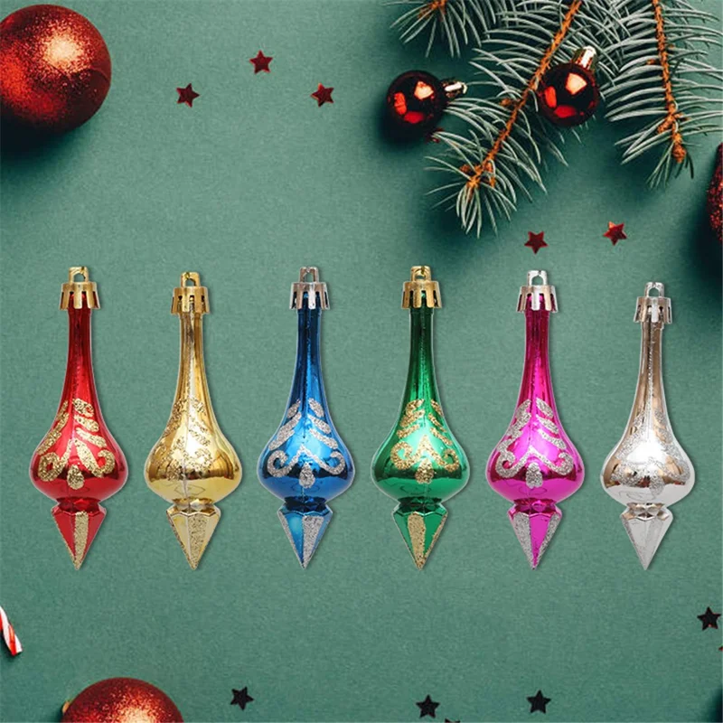 6Pcs Conical Gourd Christmas Tree Decor Pointed Water Drop Festival Christmas Hanging Ornament